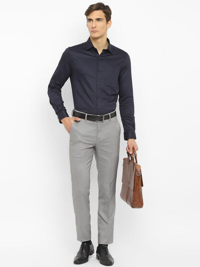 Navy Cotton Solid Slim Fit Shirt