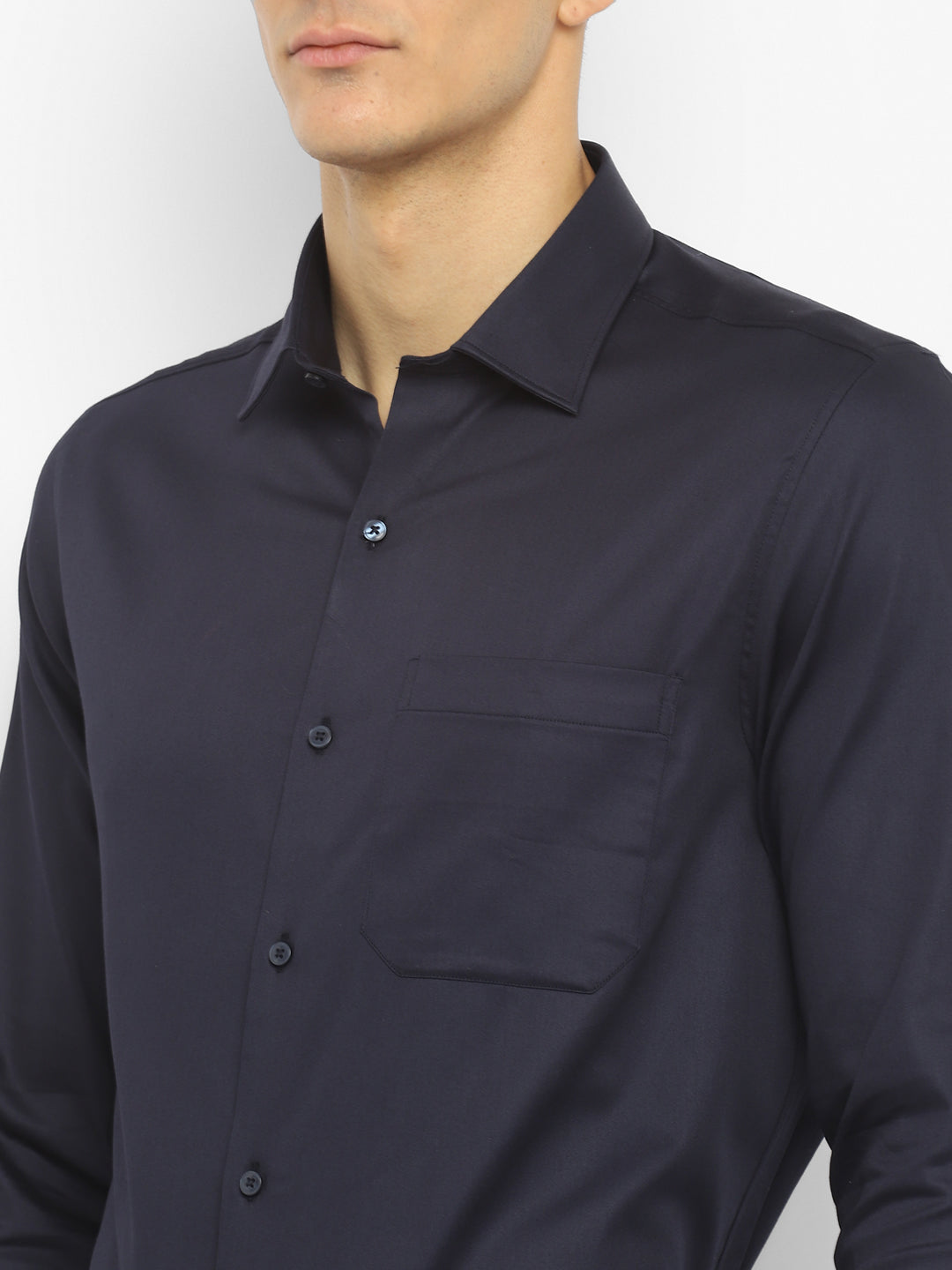 Navy Cotton Solid Slim Fit Shirt