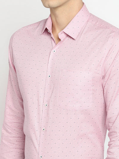 Cotton Pink Slim Fit Printed Shirts