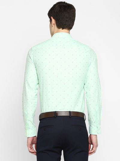Cotton Blend Light Green Slim Fit Printed Shirt