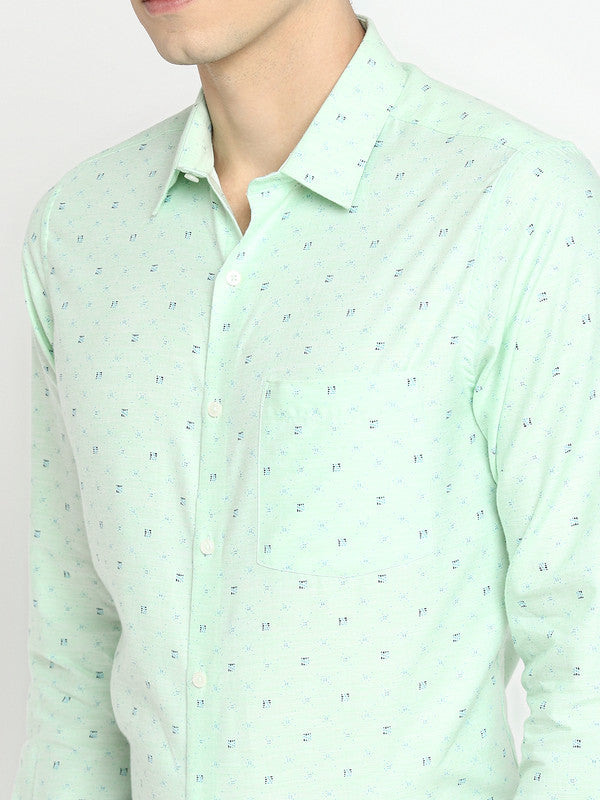 Cotton Blend Light Green Slim Fit Printed Shirt