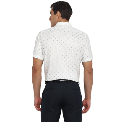 Cotton Bland White Regular Fit Printed Shirt