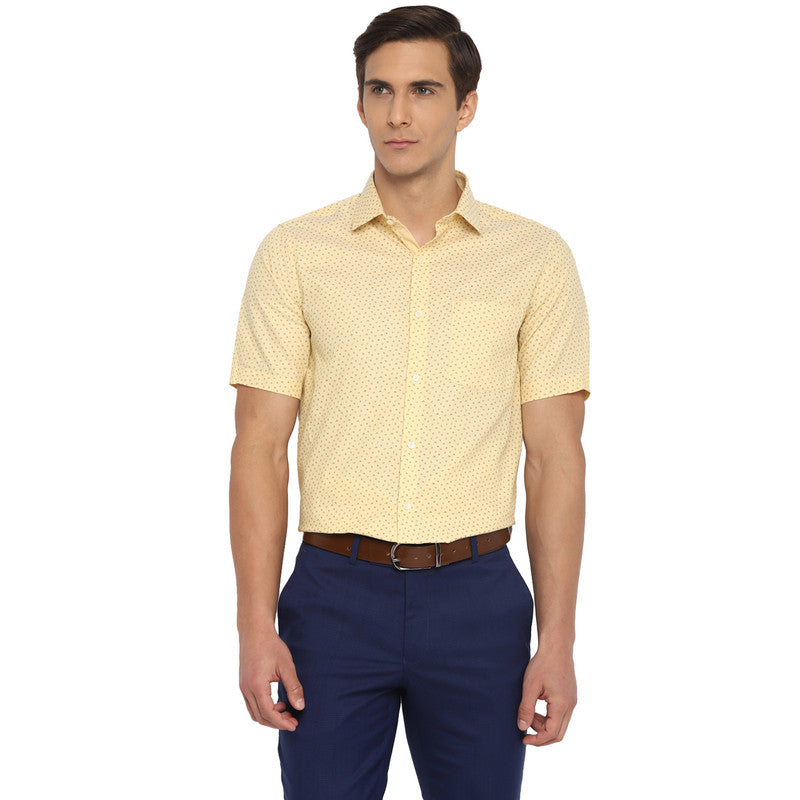 Cotton Light Yellow Regular Fit Printed Shirts