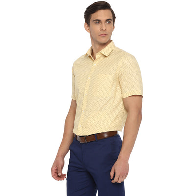 Cotton Light Yellow Regular Fit Printed Shirts
