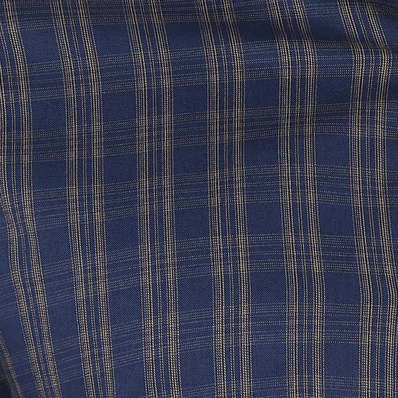 Cotton Dark Blue Checkered Slim Fit Shirts