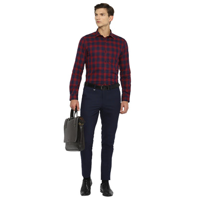 Navy Cotton Checked Slim Fit Shirts