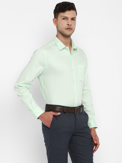 Green Cotton Self Design Slim Fit Shirts