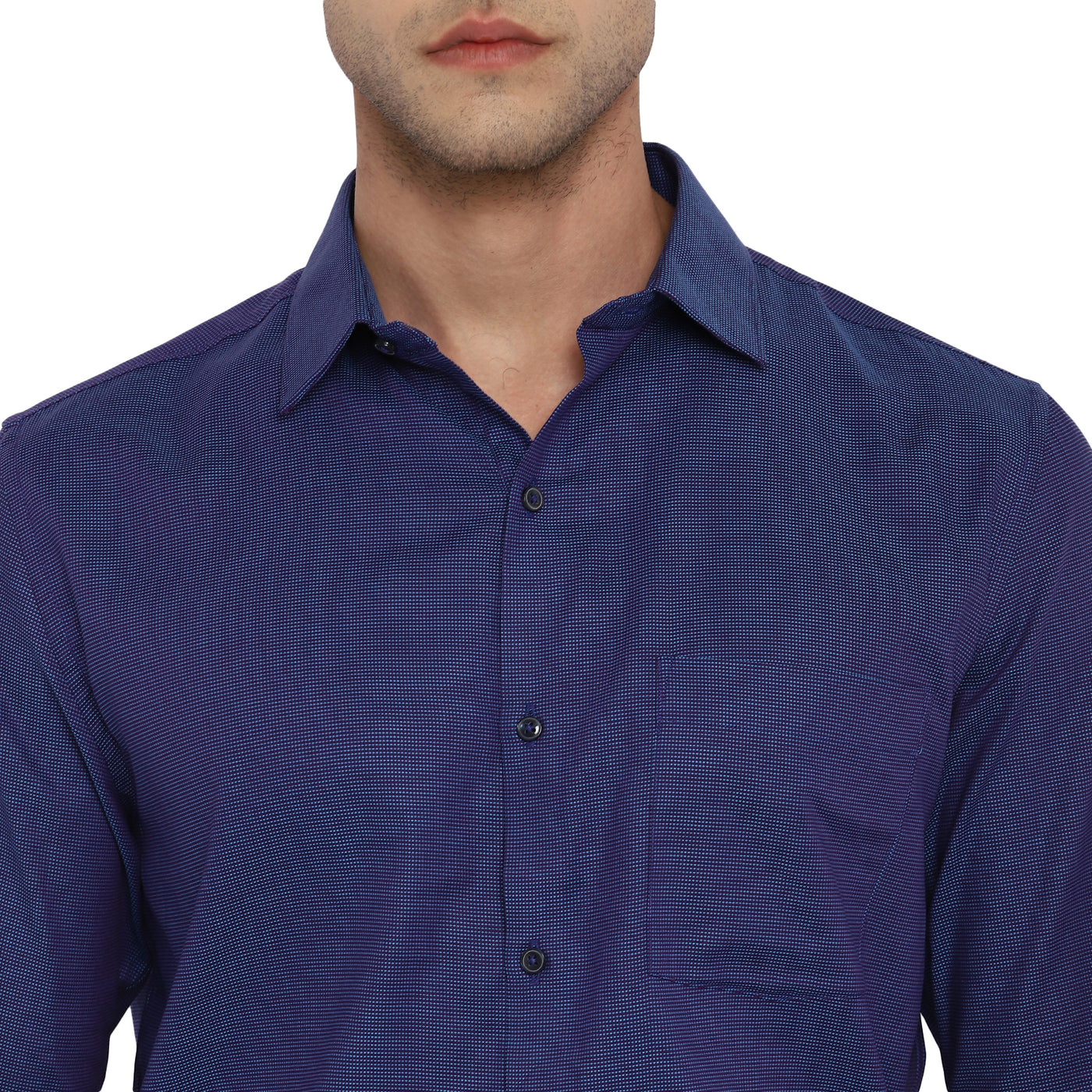 Navy Blue Cotton Self Design Slim Fit Shirts