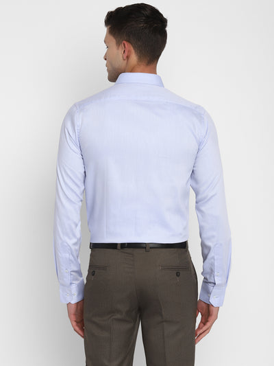 Sky Blue Cotton Self Design Slim Fit Shirts