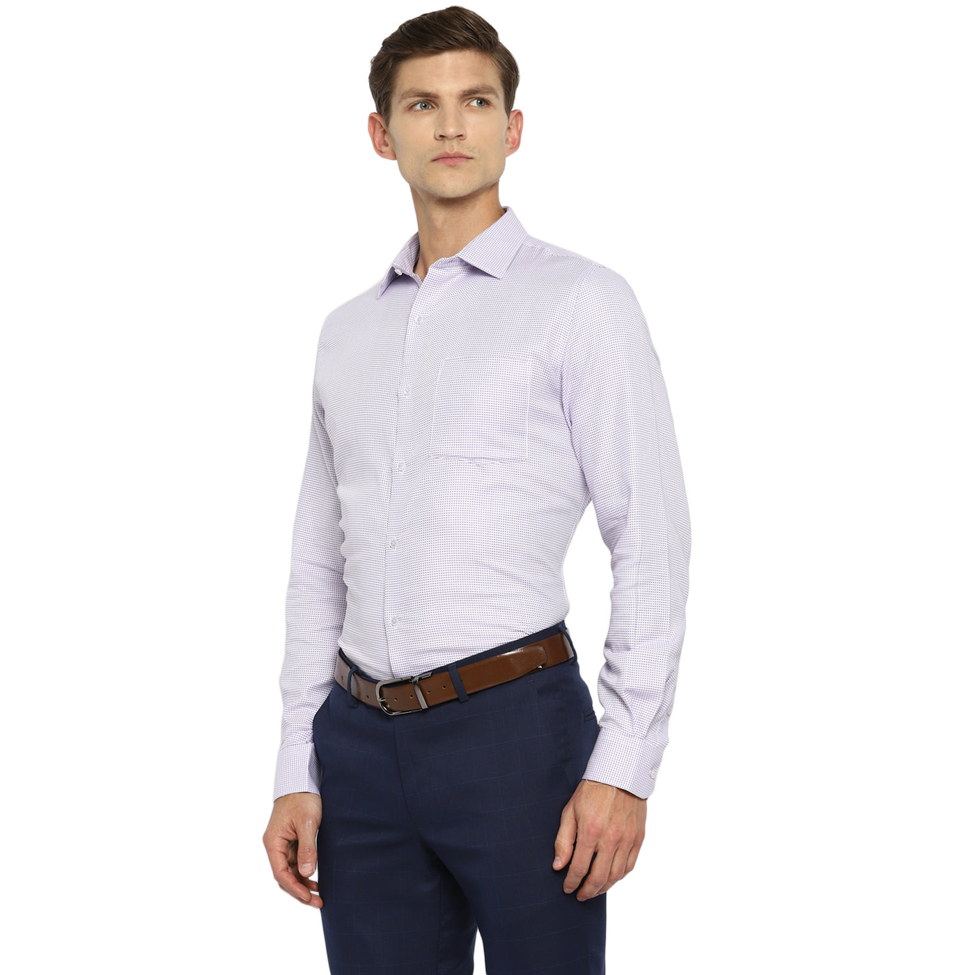 Lavender Cotton Self Design Slim Fit Shirts