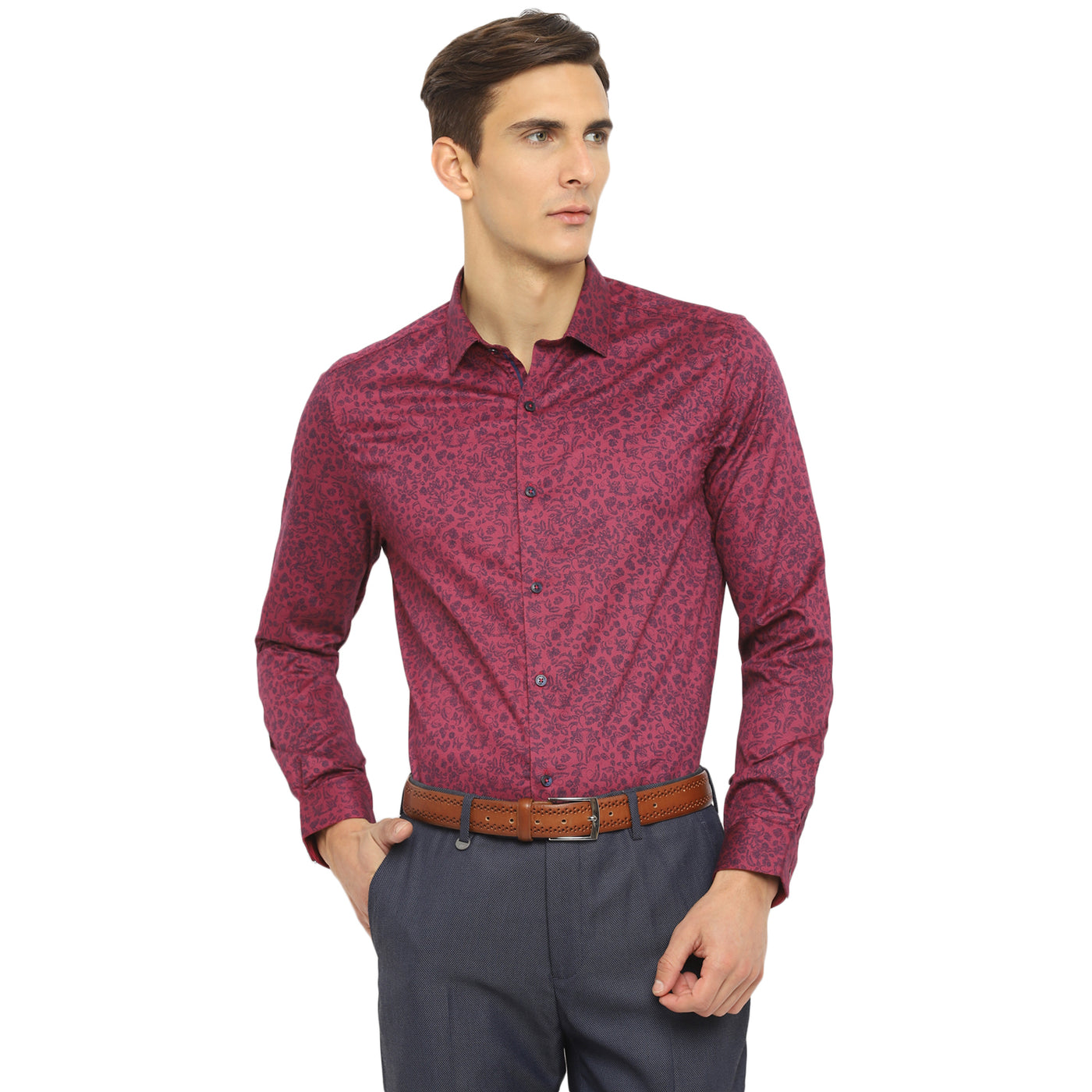 Turtle Men Pink Cotton Printed Slim Fit Shirts