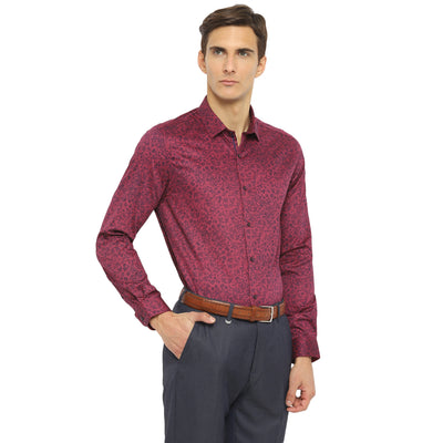 Turtle Men Pink Cotton Printed Slim Fit Shirts