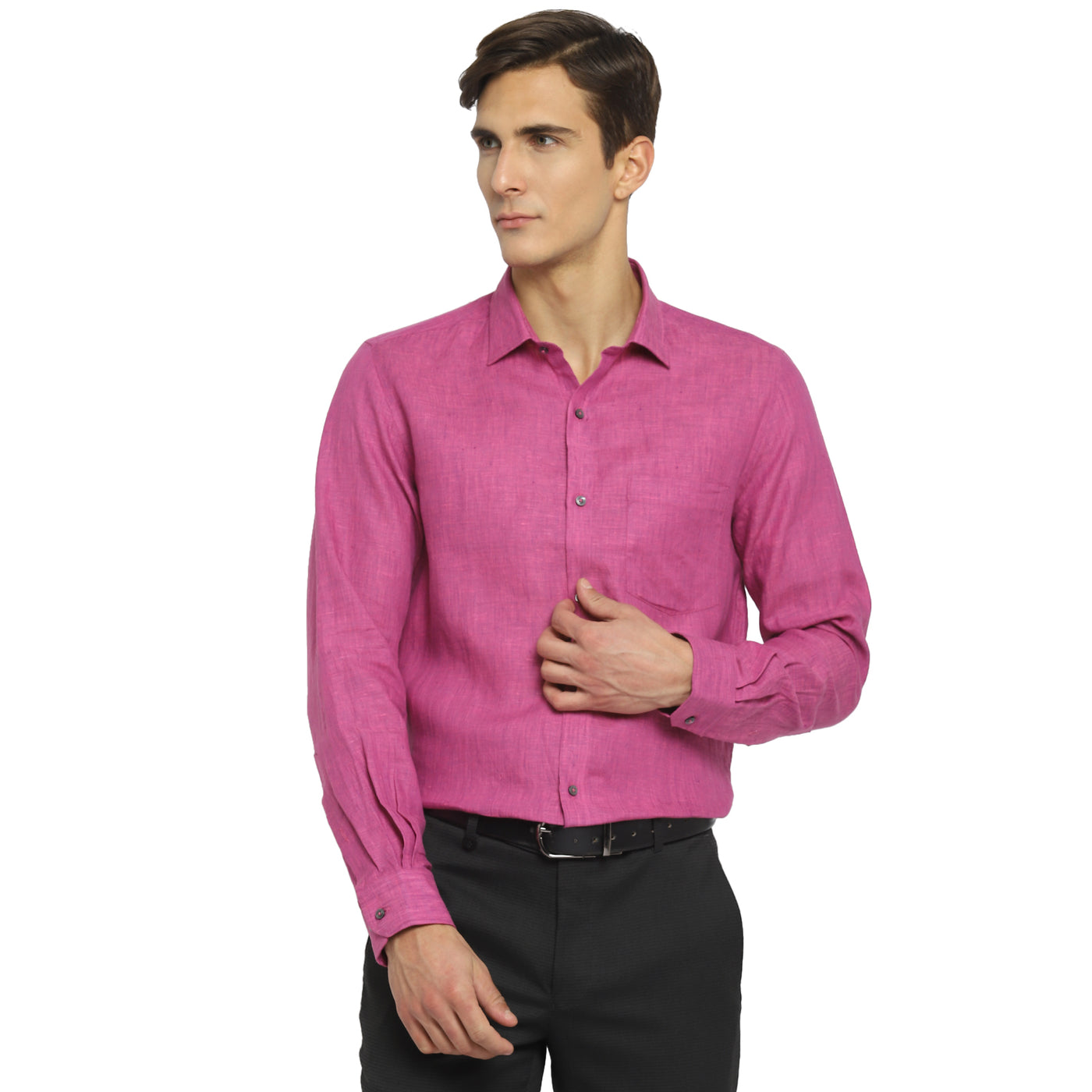 Purple Linen Solid Slim Fit Shirt