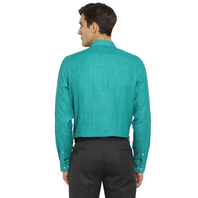 Sea Green Linen Solid Slim Fit Shirts