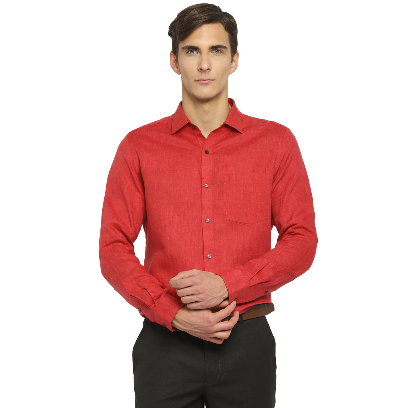 Maroon Linen Solid Slim Fit Shirts