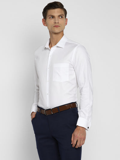 White Cotton Solid Slim Fit Shirt