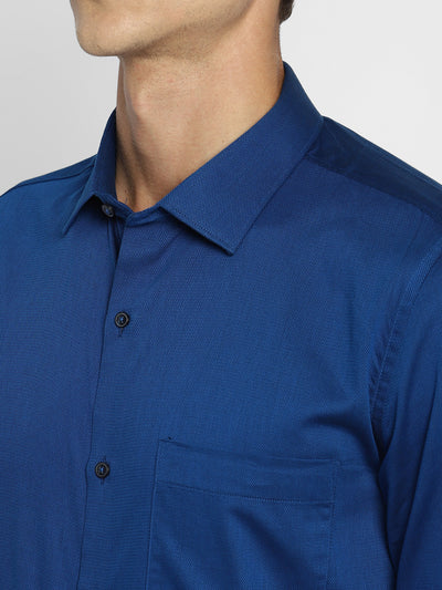 Blue Cotton Self Design Slim Fit Shirt