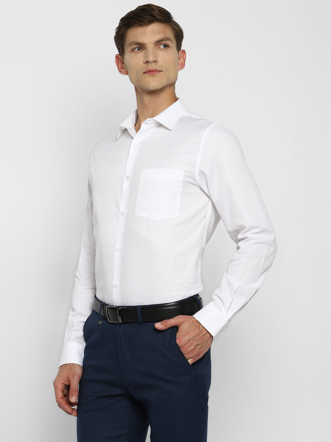 White Self Design Cotton Slim Fit Shirts