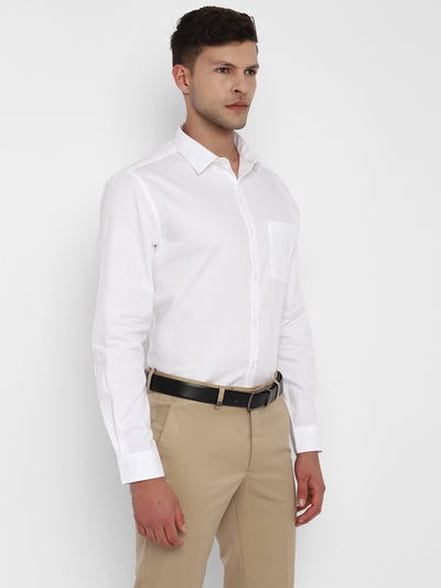 Cotton White Self Design Slim Fit Forml Shirt