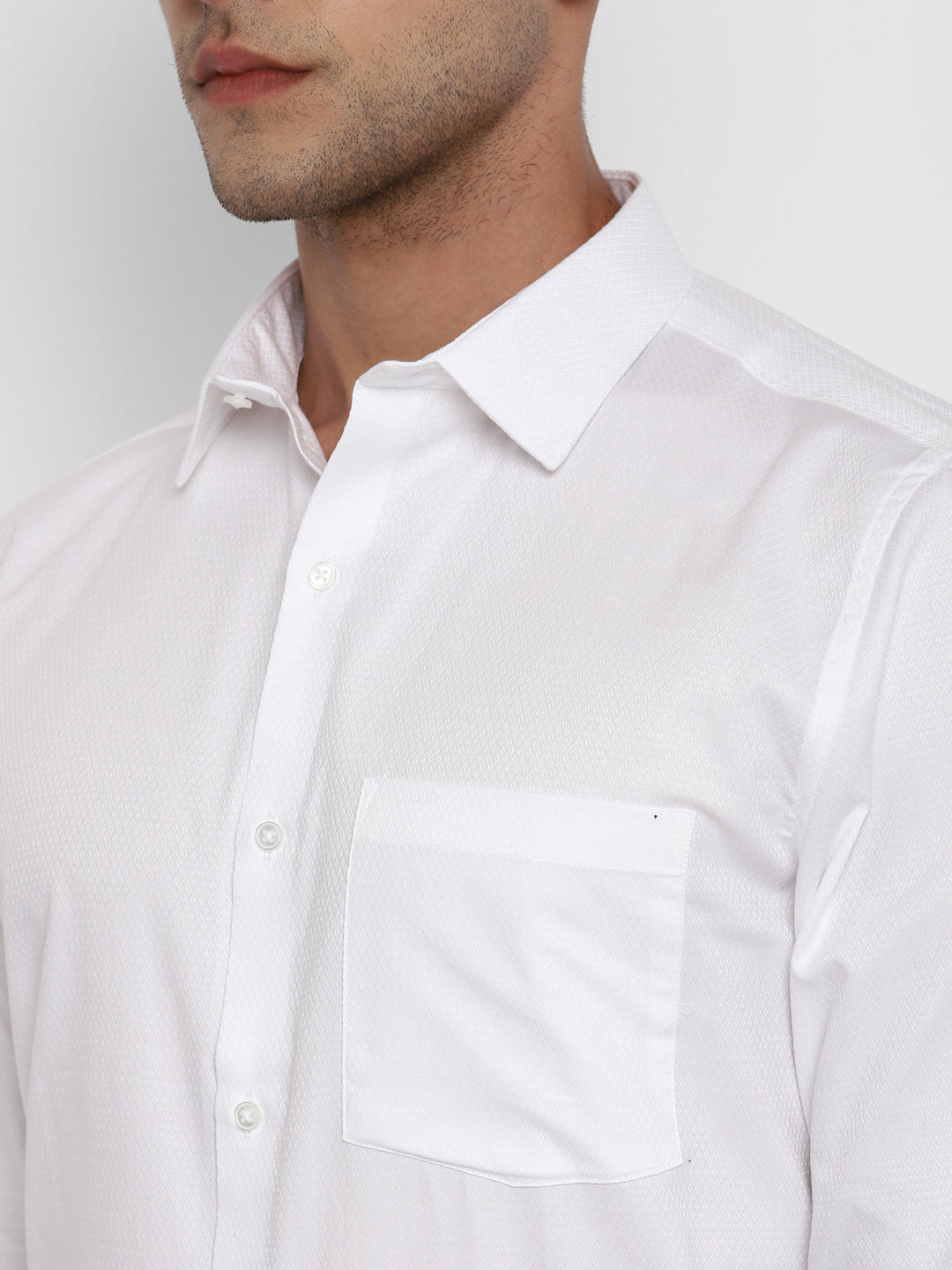Cotton White Self Design Slim Fit Forml Shirt