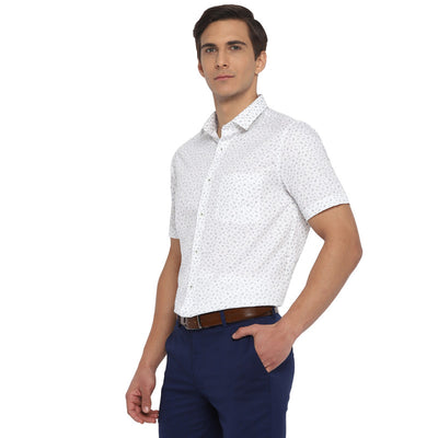 Cotton White Regular Fit Printed Shirts