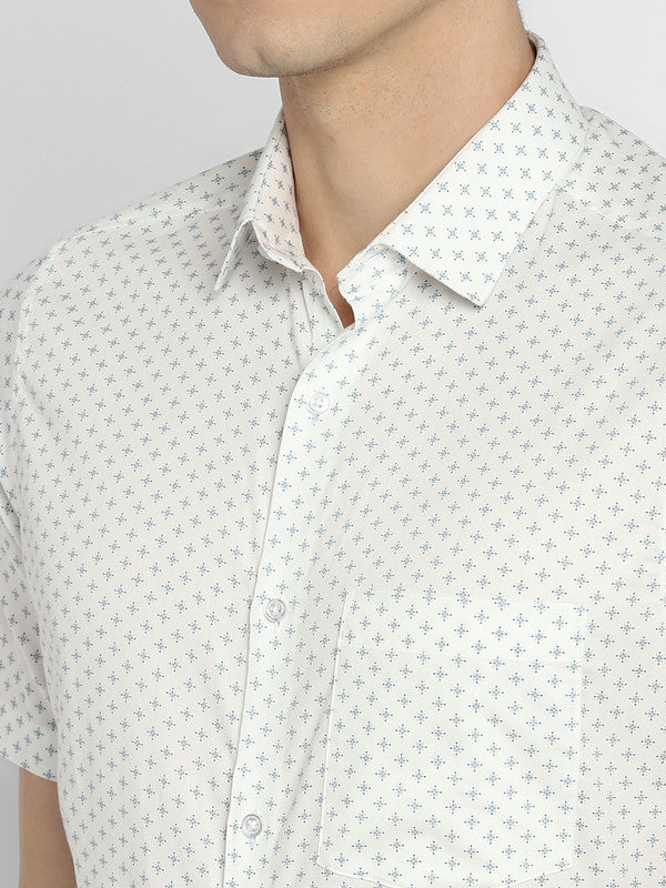 Cotton White Regular Fit Printed Shirts