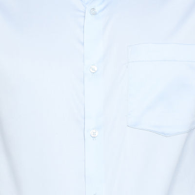 Sky Blue Cotton Printed Slim Fit Shirts