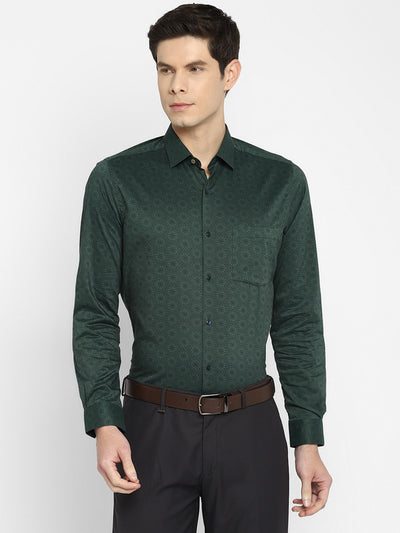 Cotton Dark Green Slim Fit Printed Shirt