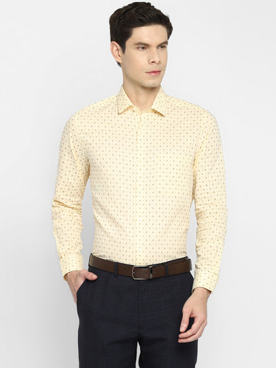 Cotton Linen Light Yellow Slim Fit Printed Shirts