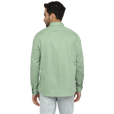Green Cotton Printed Slim Fit Shirts