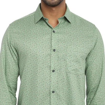Green Cotton Printed Slim Fit Shirts