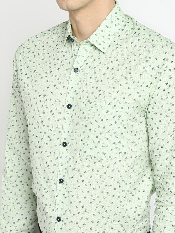 Cotton Light Green Slim Fit Printed Shirts