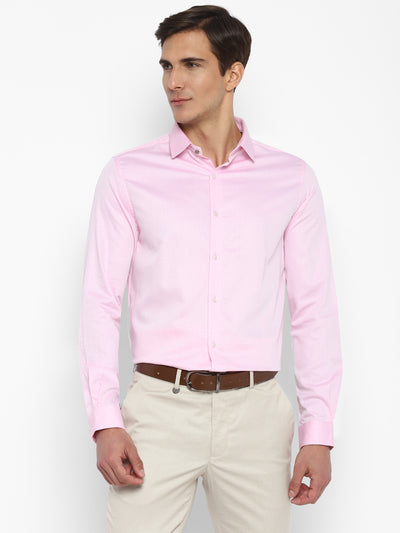Cotton Pink Self Desing Slim Fit Shirts