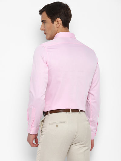 Cotton Pink Self Desing Slim Fit Shirts
