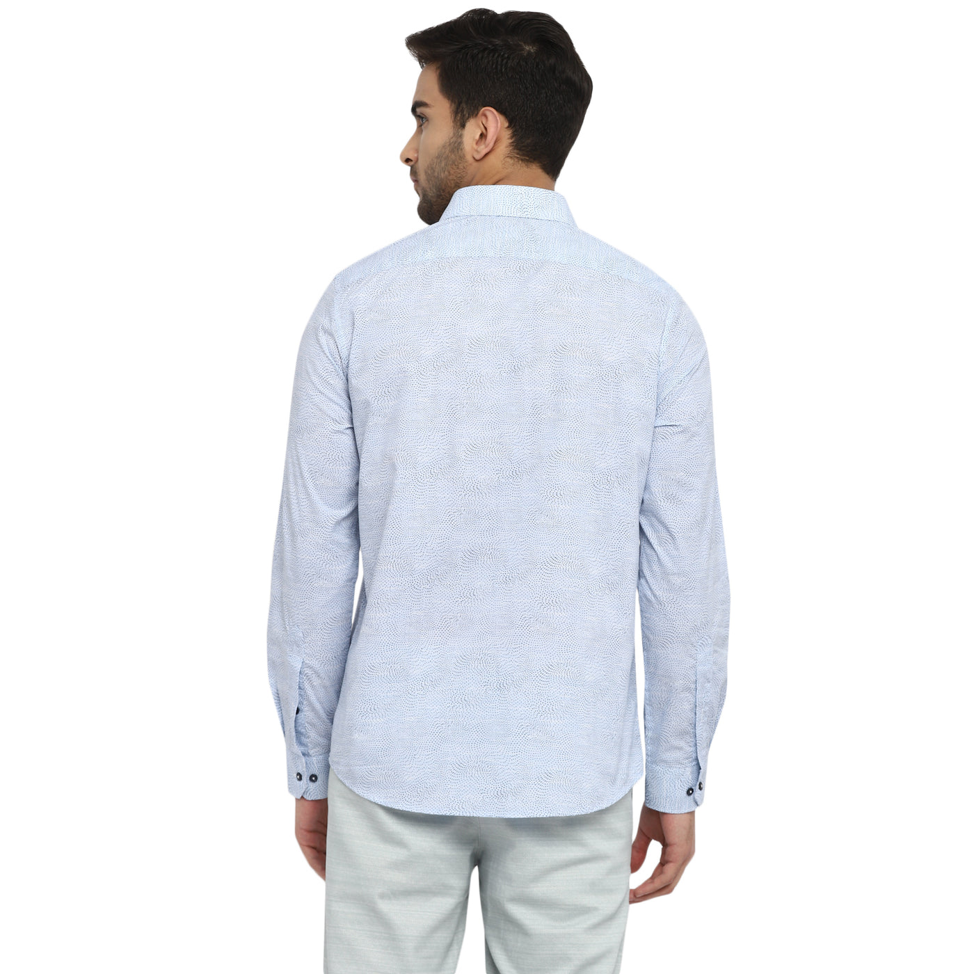 Sky Blue Cotton Printed Slim Fit Shirts