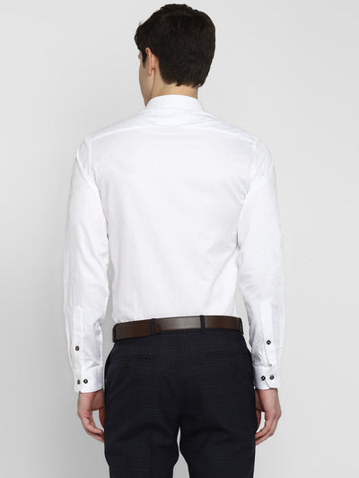 Cotton Blend White Slim Fit Self Design Shirt