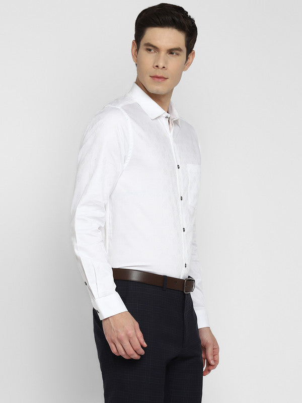 Cotton Blend White Slim Fit Self Design Shirt