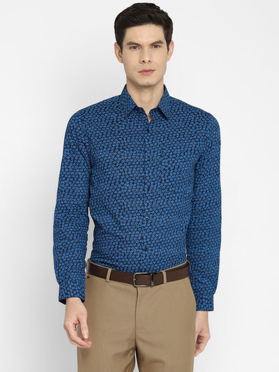 Turtle Cotton Blue Slim Fit Printed Shirts