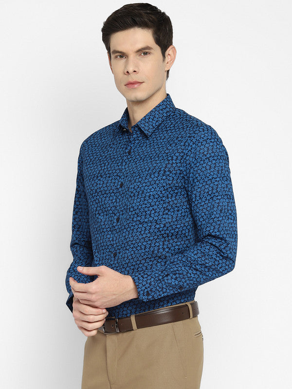 Turtle Cotton Blue Slim Fit Printed Shirts