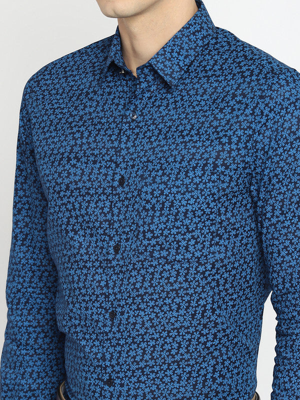 Turtle Cotton Blue Slim Fit Printed Shirts