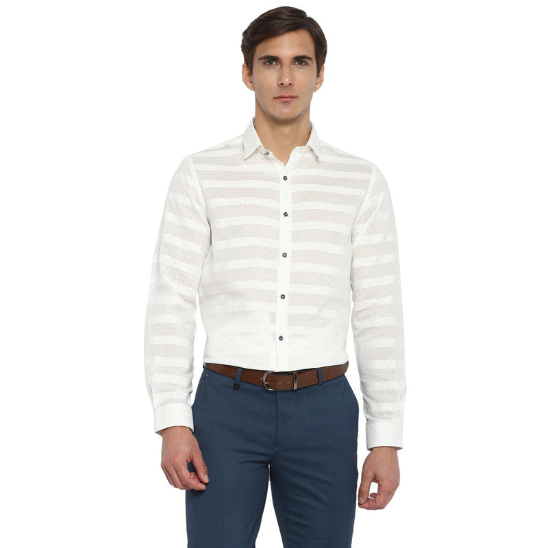 Cotton White Slim Fit Printed Shirt (58074)