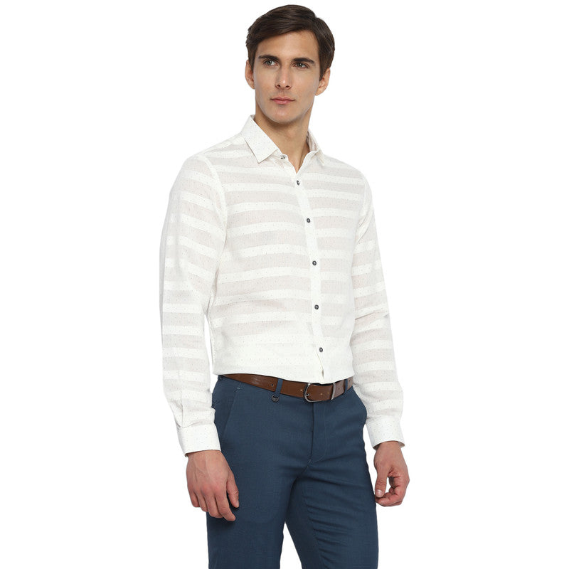 Cotton White Slim Fit Printed Shirt (58074)