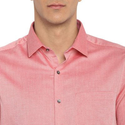 Cotton Pink Regular Fit Self Design Shirt