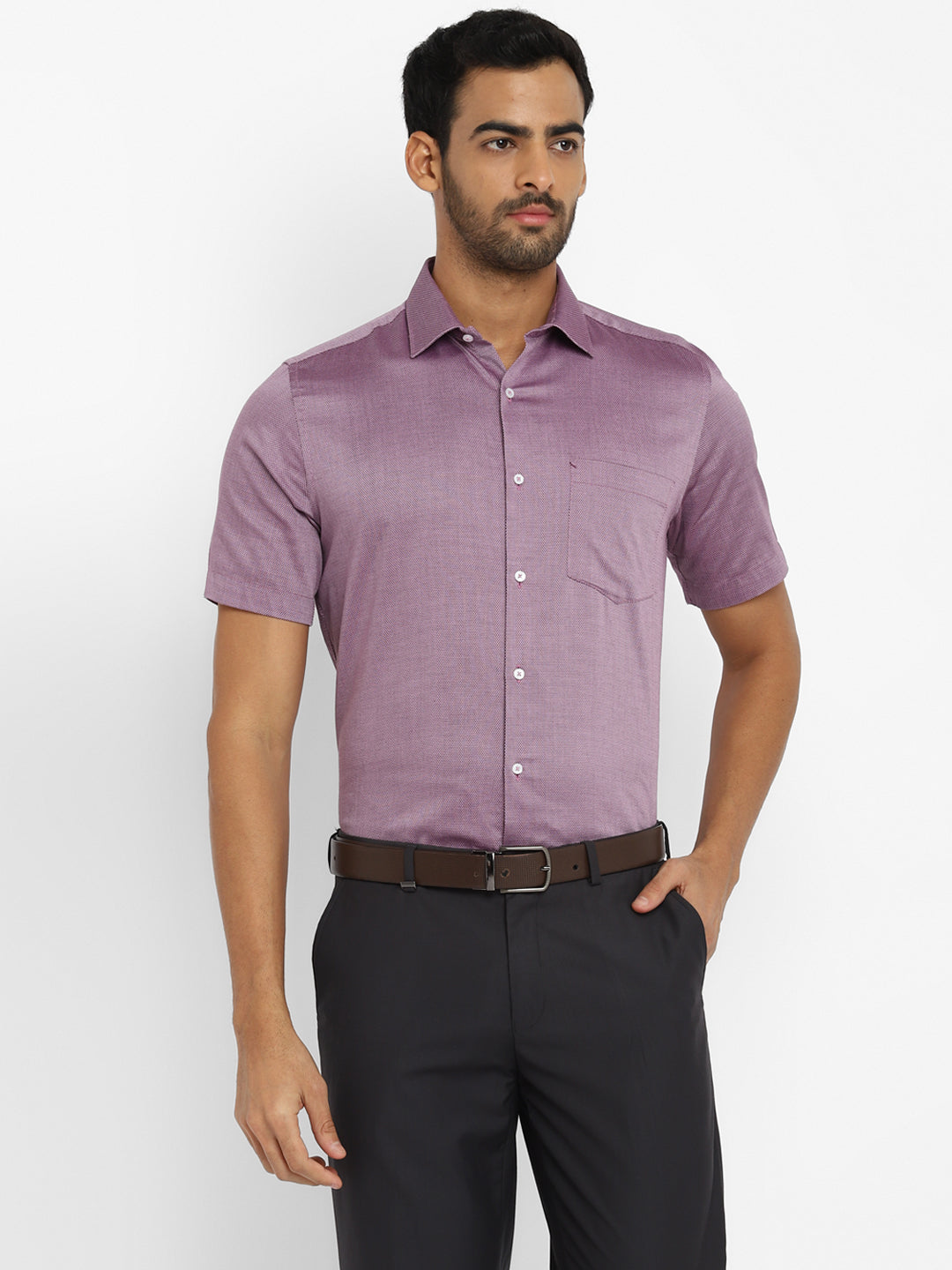Cotton Blend Purple Regular Fit Self Design Shirt