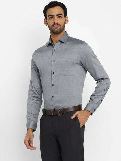 Cotton Grey Slim Fit Self Design Shirt