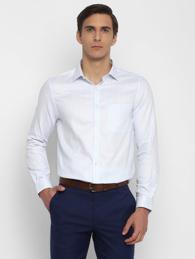 Cotton Light Blue Striped Slim Fit Formal Shirt