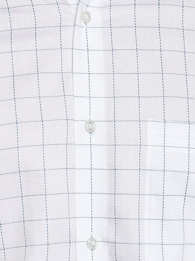 White Cotton Checked Slim Fit Shirts
