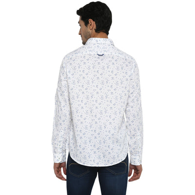 Turtle Men Cotton White Slim Fit Printed Shirts (79480)