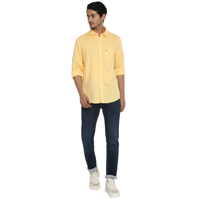 Cotton Yellow Solid Slim Fit Shirt