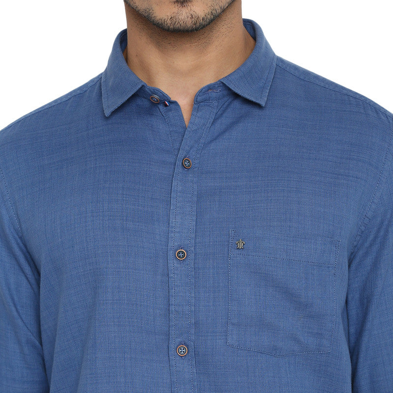 Cotton Navy Blue Solid Slim Fit Shirt
